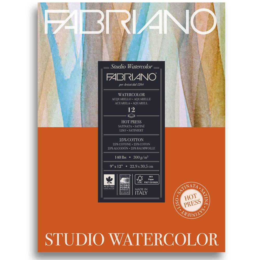Bloco de Papel Para Aquarela Studio Satinado Fabriano 300g/m² 22,9x30,5cm 12 Folhas